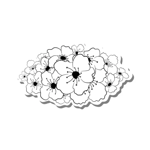 Doodle Black Line Άνθη Κερασιάς Λουλούδι Sakura Μπουκέτο Λευκό Φόντο — Διανυσματικό Αρχείο