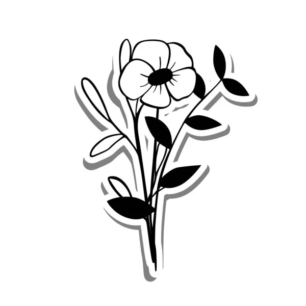 Monochrome Blüten Und Blätter Auf Weißer Silhouette Und Grauem Schatten — Stockvektor