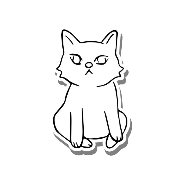 Lindo Gato Línea Negra Sentado Silueta Blanca Sombra Gris Dibujado — Vector de stock