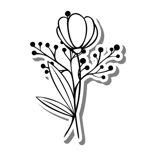 Little Bouquet Line Art Flower Leaves Pollen White Silhouette Gray — Image vectorielle