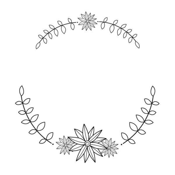 Siyah çizgili yapraklar ve keskin yapraklı çiçekler daire çiziyor. Büyük buket altta, küçük buket üstte. Dekorasyon logosu, düğün, tebrik kartları ve herhangi bir tasarım için vektör illüstrasyonu
