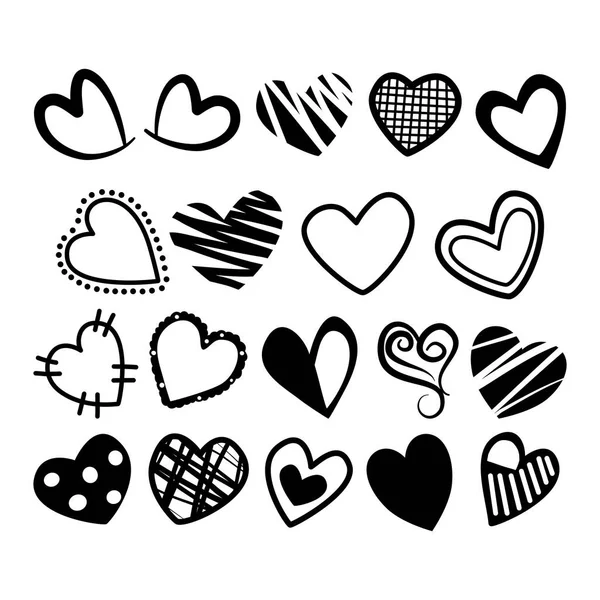 Monochrome Hearts White Background Hand Drawn Elements Doodle Cartoon Vector — Stock Vector
