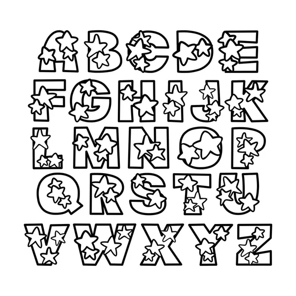 Schattig Decoratief Lettertype Alfabet Met Sterren Vectorletters Voor Kleuren — Stockvector