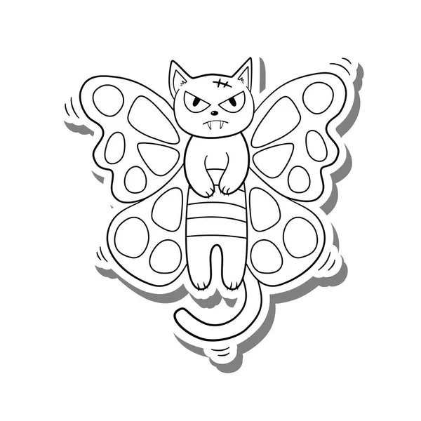 Doodle Schwarze Linie Fantasietier Handgezeichnete Katze Und Schmetterling Kombiniert Fliegen — Stockvektor