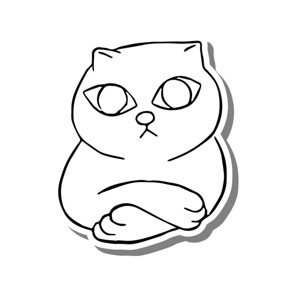 黒い線白いシルエットと灰色の影に折り畳まれた腕を持つ猫 手描きの漫画スタイル 装飾または任意のデザインのための人形 子供アートのベクトルイラスト — ストックベクタ