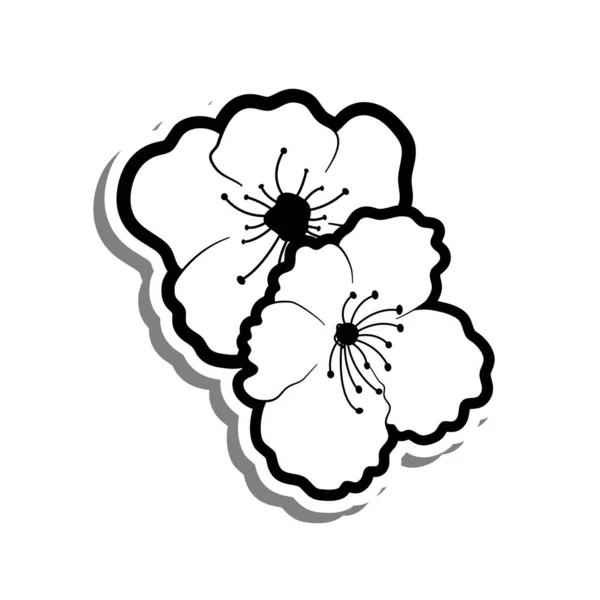 Doodle Ligne Noire Fleur Cerisier Fleur Sakura Sur Fond Blanc — Image vectorielle