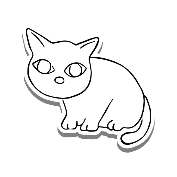 Bílé Siluetě Šedém Stínu Sedí Kočka Ručně Kreslený Kreslený Styl — Stockový vektor
