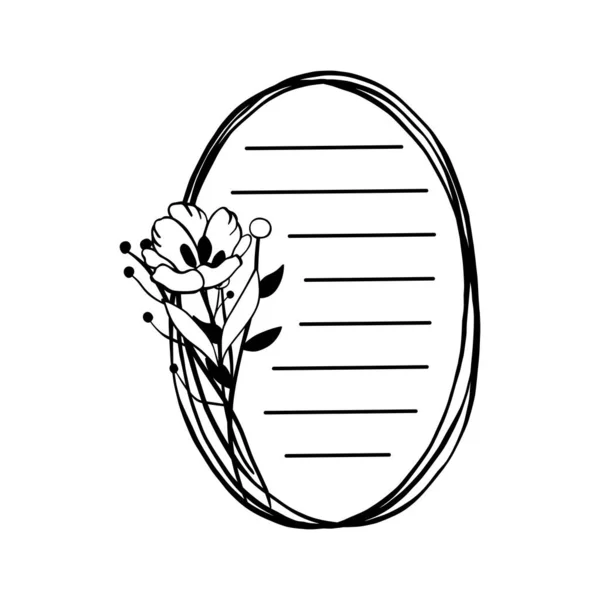 Belles Fleurs Pollen Feuilles Sur Cadre Ovale Triple Avec Ligne — Image vectorielle
