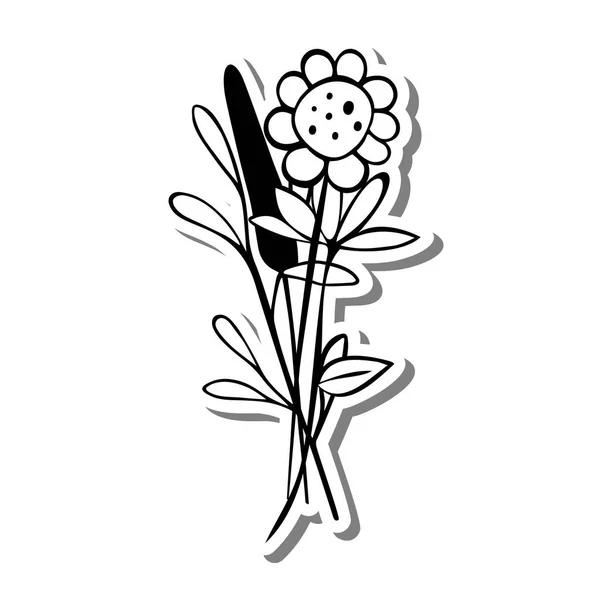 Little Bouquet Line Art Flower Leaves Pollen White Silhouette Gray — Stock Vector