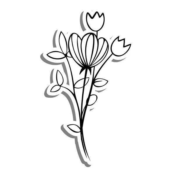 Μονόχρωμα Λουλούδια Και Φύλλα Λευκή Σιλουέτα Και Γκρι Σκιά Εικονογράφηση — Διανυσματικό Αρχείο