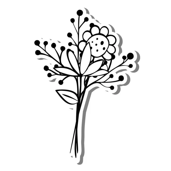 Little Bouquet Line Art Flower Leaves Pollen White Silhouette Gray — Image vectorielle