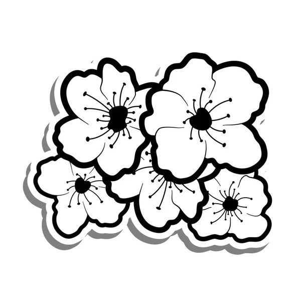 Doodle Flor Cerezo Línea Negra Ramo Flores Sakura Sobre Fondo — Archivo Imágenes Vectoriales