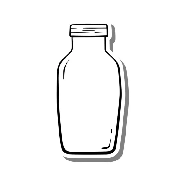 Botella Vidrio Básica Silueta Blanca Sombra Gris Sencillo Garabato Ilustración — Vector de stock