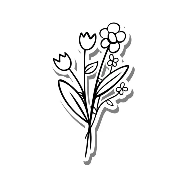 Λουλούδια Αφήνουν Γραμμή Της Τέχνης Λουλούδι Φύλλα Και Γύρη Λευκή — Διανυσματικό Αρχείο