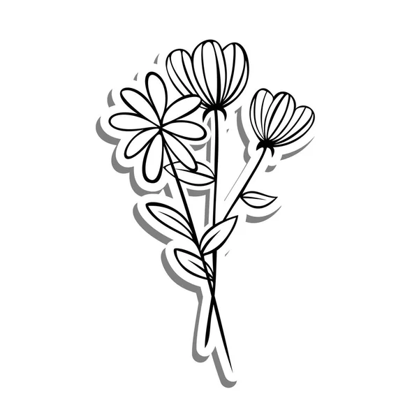 Flores Monocromáticas Folhas Silhueta Branca Sombra Cinza Ilustração Vetorial Para —  Vetores de Stock