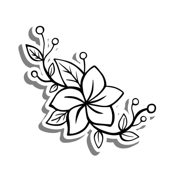 Μαύρη Γραμμή Doodle Λουλούδι Φύλλα Και Γύρη Λευκή Σιλουέτα Και — Διανυσματικό Αρχείο