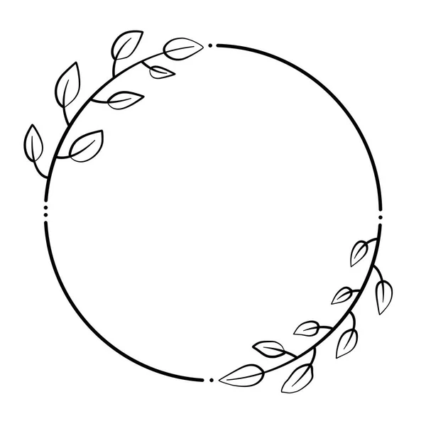 Black Line Leaves Cross Circle Frame Vector Illustration Decorate Logo — Stock Vector