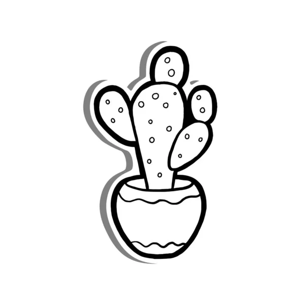 Decoración Cactus Dibujos Animados Doodle Línea Negra Dibujada Mano Para — Vector de stock