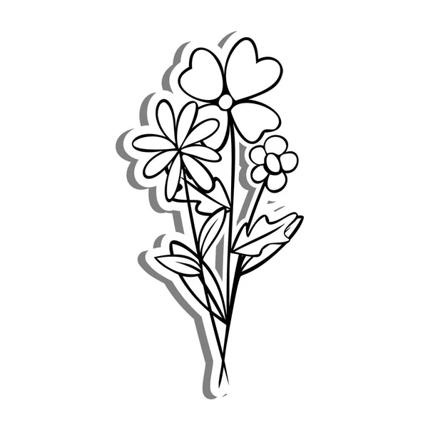 Drie Bloemen Wit Silhouet Grijze Schaduw Vector Illustratie Voor Decoratie — Stockvector