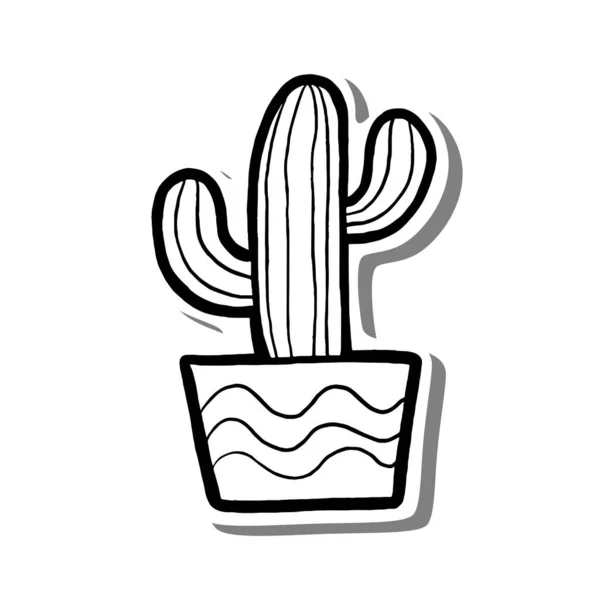Çizgi film kaktüs bebek odası dekorasyonu, boyama ve herhangi bir tasarım için çizilmiş siyah çizgili el. Çocuk sanatının vektör çizimi.