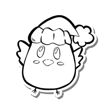 Siyah çizgili tavuk ve Noel şapkası. El çizimi şirin karikatür festivali tatili. Boyama, dekorasyon ya da herhangi bir tasarım için karalama. Çocuğun vektör illüstrasyonu.