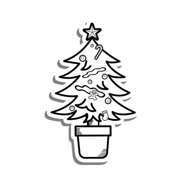 Netter Cartoon Weihnachtsbaum Symbol Emoji Element Auf Weißem Hintergrund Doodle — Stockvektor