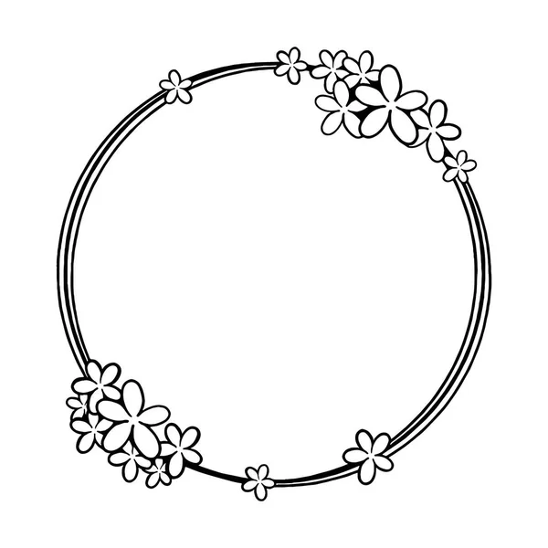 Siyah çizgi üç daire çerçeve ve çiçekler. Dekorasyon logosu, metin, tebrik kartları ve herhangi bir tasarım için vektör illüstrasyonu.