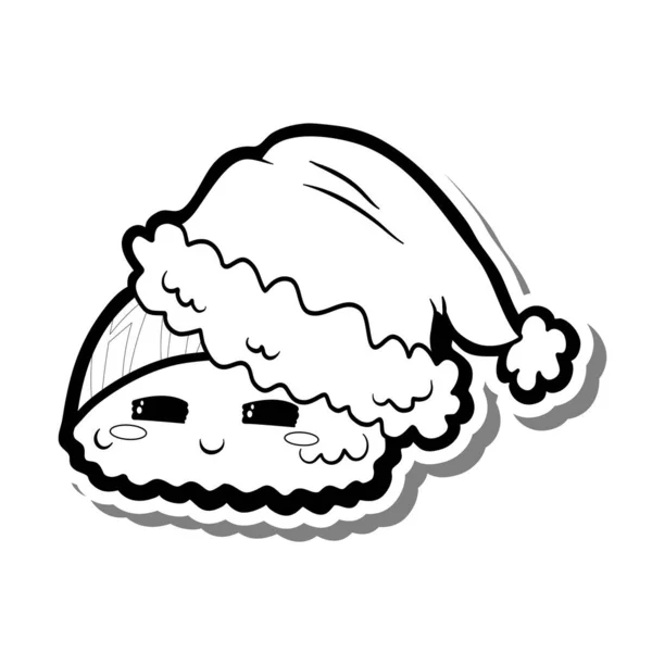 Милая Мультяшная Улыбка Кальмара Суши Рождественской Шляпе Белом Силуэте Серой — стоковый вектор
