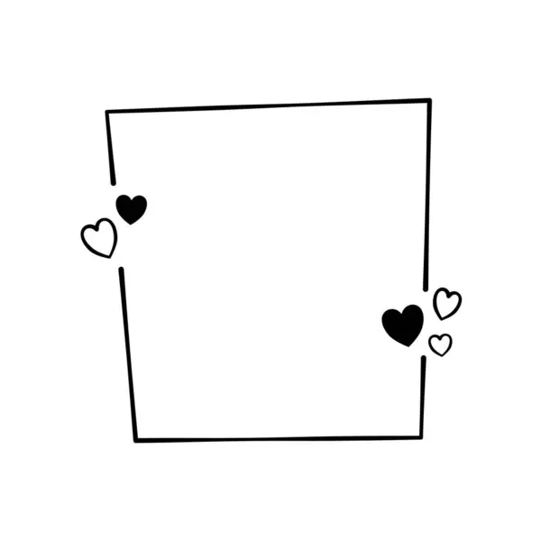 Küçük kalpleri olan siyah kare bir çerçeve. Dekorasyon logosu, metin, düğün, tebrik kartları ve herhangi bir tasarım için vektör illüstrasyonu.