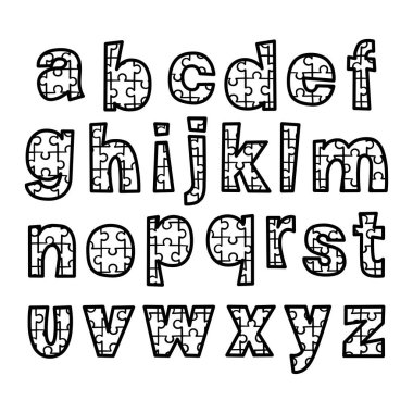 Sevimli Alfabe Küçük Testere Hattı. Dekorasyon için güzel harfler dizayn edilmiş. Karakter Hakkında Vektör İllüstrasyonu.