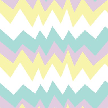 Mor, Mavi ve Sarı Renkli Tatlı Paskalya Zigzag Kusursuz Deseni. Soyut sanat baskısı. Kağıt, kapak, kart, kumaş, iç malzemeler ve herhangi bir şey için tasarım. Paskalya Günü Hakkında Vektör illüstrasyonu.