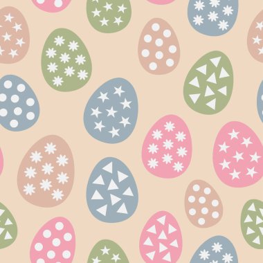 Flower, Leaves and Hearts elementli yumurtasız desen. Soyut sanat baskısı. Kağıt, kapak, kart, kumaş, iç malzemeler ve herhangi bir şey için tasarım. Paskalya Günü Hakkında Vektör illüstrasyonu.