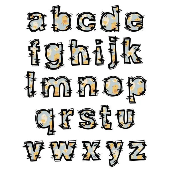 Paskalya Alfabesi Küçük harf ve içinde piliç deseni var. Dekorasyon için oyuncu harfler dizayn edilmiş. Karakter Hakkında Vektör İllüstrasyonu.