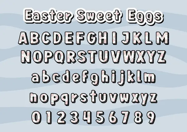 Sevimli büyük harf alfabesi ve Paskalya Tatlı Yumurta Örnekleri. Dekorasyon için güzel bir harf tasarımı. Harflerle ilgili Vektör İllüstrasyonu.