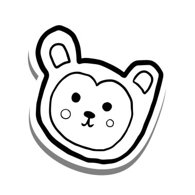 Siyah çizgi şirin maymun suratlı çizgi film karakteri. Beyaz silueti ve gri gölgeyi karala. Dekorasyon, renk ve herhangi bir tasarım için vektör illüstrasyonuName.