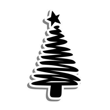 Beyaz siluet ve gri gölgede Ağaç Dış Hattı 'ndaki yıldız. Dekorasyon, renk ve herhangi bir tasarım için vektör illüstrasyon çizgi film biçimi.