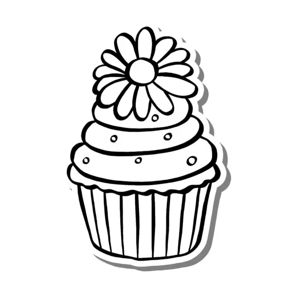 Beyaz siluet ve gri gölgede Daisy Cupcake. Dekorasyon veya herhangi bir tasarım için vektör illüstrasyonu.