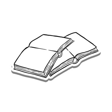 Beyaz siluet ve gri gölge üzerine iki Açık Kitap taslağı. Dekorasyon, renk ve herhangi bir tasarım için vektör illüstrasyon çizgi film biçimi.