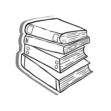 Dörtlü Kitap Yığını Beyaz siluet ve gri gölge üzerine. Dekorasyon, renk ve herhangi bir tasarım için vektör illüstrasyon çizgi film biçimi.