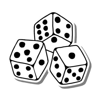 3 Dice Hand Doodle Taslak Çizimi. Dekorasyon, renk ve herhangi bir tasarım için vektör illüstrasyonuName.