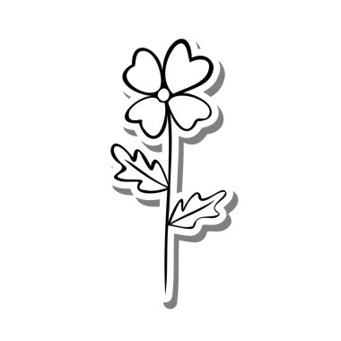 Beyaz siluet ve gri gölge üzerine tek çiçek ana hatları. El çizimi çizgi film tarzı. Dekorasyon, renk ve herhangi bir tasarım için vektör illüstrasyonuName.