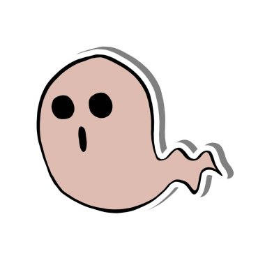 Cadılar Bayramı 'nın temsilcisi Küçük Hayalet Boo. Beyaz siluet ve gri gölgede Renkli Çizgi Çizgi Çizgi.