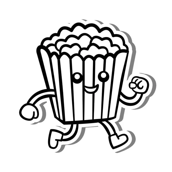 Siyah çizgi Retro Patlamış Mısır beyaz siluet ve gri gölgede koşuyor. Dekorasyon, renk ve herhangi bir tasarım için Doodle Biçim Vektörü çizimi.