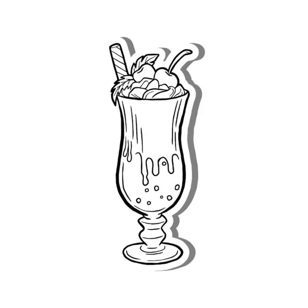 Siyah çizgili, kremalı vişneli ve kremalı vişneli pasta ve beyaz siluet ve gri gölgede waffle çubukları. El çizimi çizgi film tarzı. Dekorasyon ve herhangi bir tasarım için vektör illüstrasyonu.