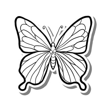 Beyaz siluet ve gri gölgede tatlı kelebek. El çizimi çizgi film tarzı. Dekor ve herhangi bir tasarım için illüstrasyon.