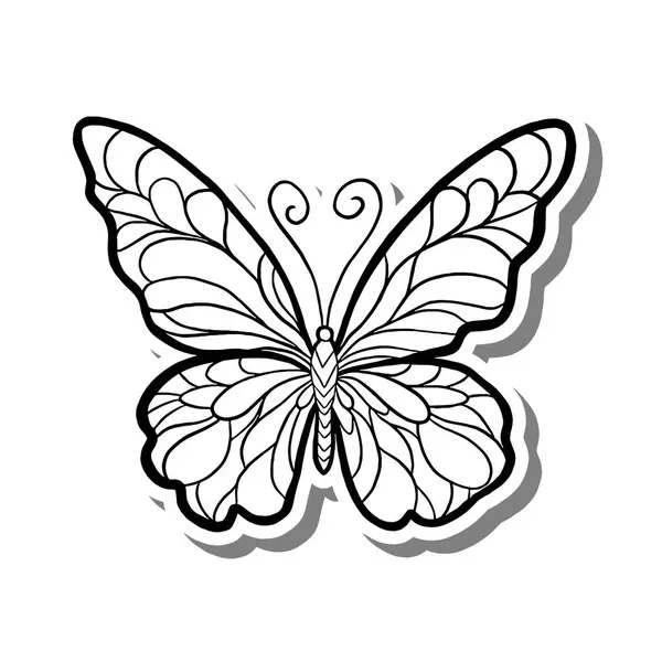 Tatlı Kelebek Ana Hattı beyaz siluet ve gri gölge üzerine. El çizimi çizgi film tarzı. Dekor ve herhangi bir tasarım için illüstrasyon.
