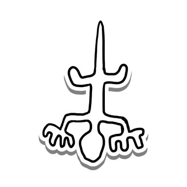 Doodle Soyut Sanat Kertenkelesi beyaz siluet ve gri gölge üzerinde. El çizimi çizgi film tarzı. Dekorasyon ve herhangi bir tasarım için vektör illüstrasyonu.