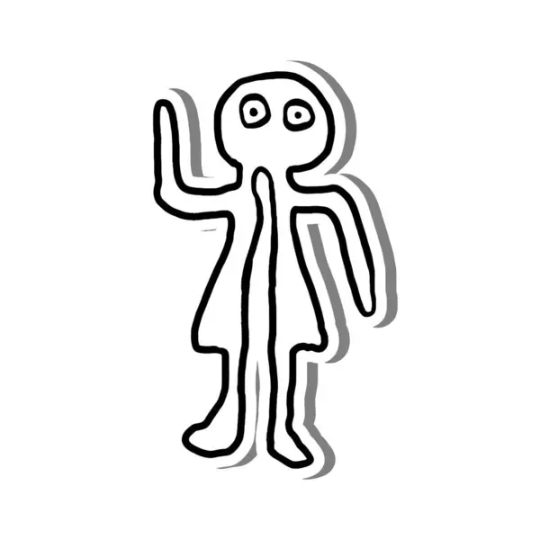 Doodle Soyut Sanat İnsanı beyaz siluet ve gri gölge üzerinde. El çizimi çizgi film tarzı. Dekorasyon ve herhangi bir tasarım için vektör illüstrasyonu.