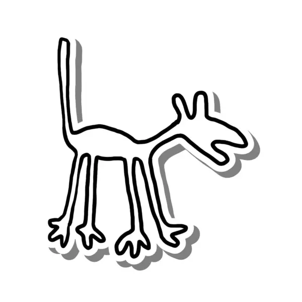 Doodle Soyut Sanat Köpeği beyaz siluet ve gri gölge üzerinde. El çizimi çizgi film tarzı. Dekorasyon ve herhangi bir tasarım için vektör illüstrasyonu.