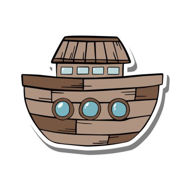 Beyaz siluet ve gri gölgede şirin Nuh 'un Gemisi. Dijital ya da basılabilir çıkartma. Dekorasyon kartı veya herhangi bir tasarım için vektör illüstrasyonu.